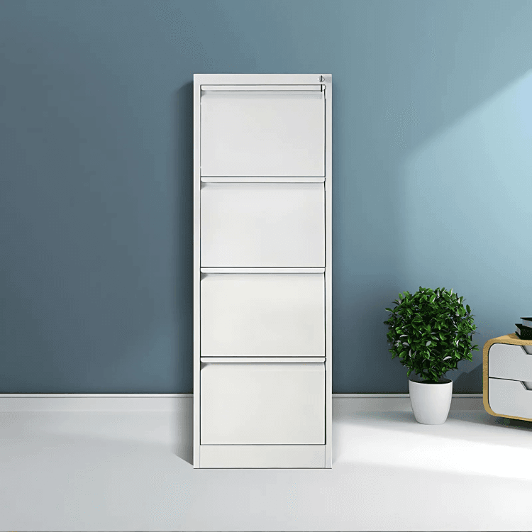 White Roneo Metal Furniture cabinet with four doors, blending vintage style with robust metal design.