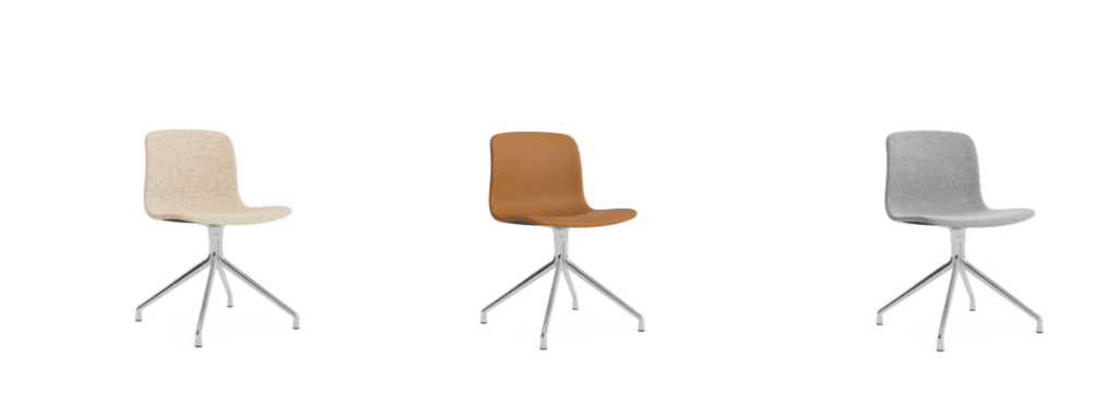 HAY AAC 11 swivel chair in beige, brown and gray. Modern design with aluminum base.