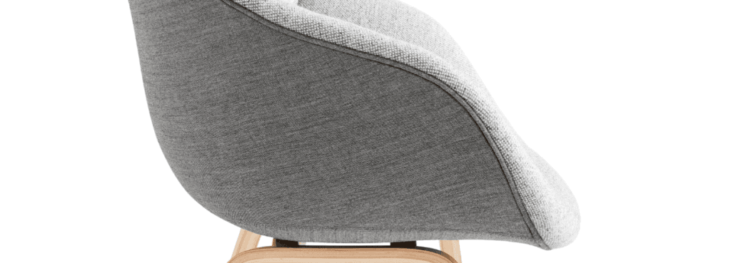 AAC 123 Soft Duo chair in gray fabric with a light oak base. Modern design.
