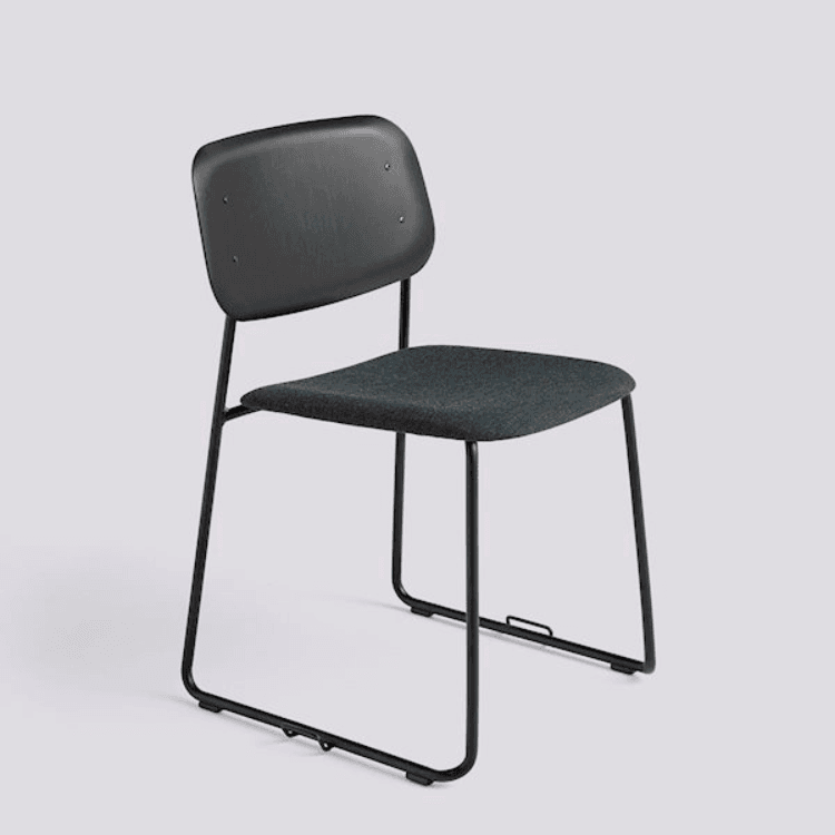 HAY Soft Edge 52 chair. Black steel frame, seat and back. Stackable, modern design.