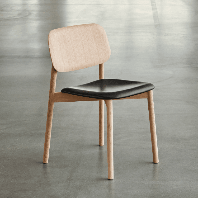 HAY Soft Edge 60 chair. Wood frame, black seat. Minimalist, modern design. Perfect for Cyprus interiors.