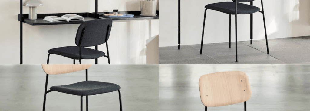 HAY Soft Edge 41 chair: Minimalist design with a black steel base and organic wood or upholstered seat.