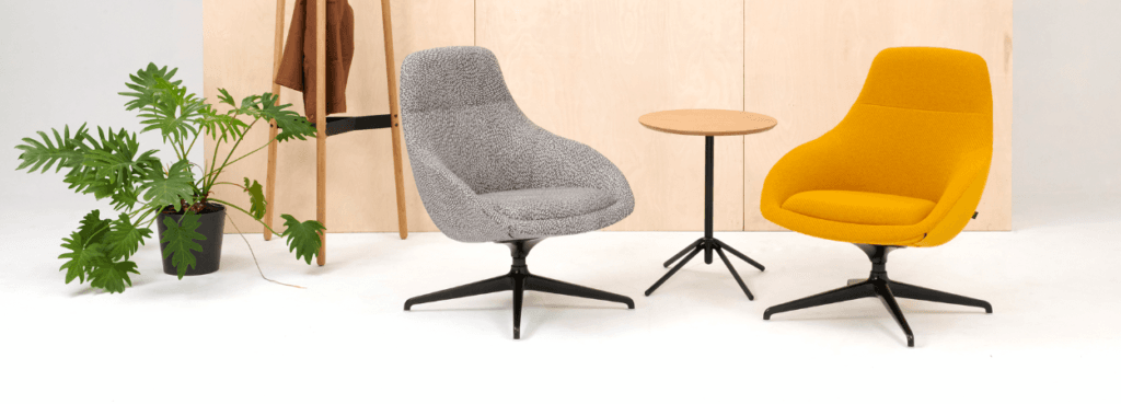 Gray and yellow Always Lounge Chair with a black swivel base.
