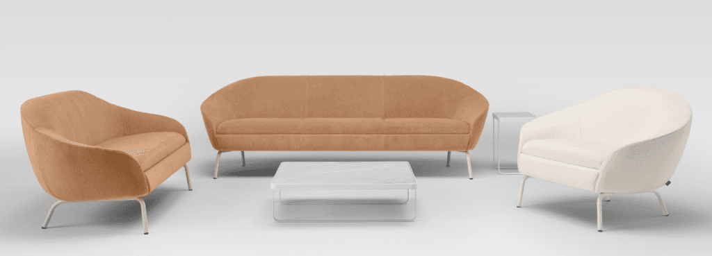 NaughtOne Ever Lounge Chair in tan and cream, sofa and chair set.