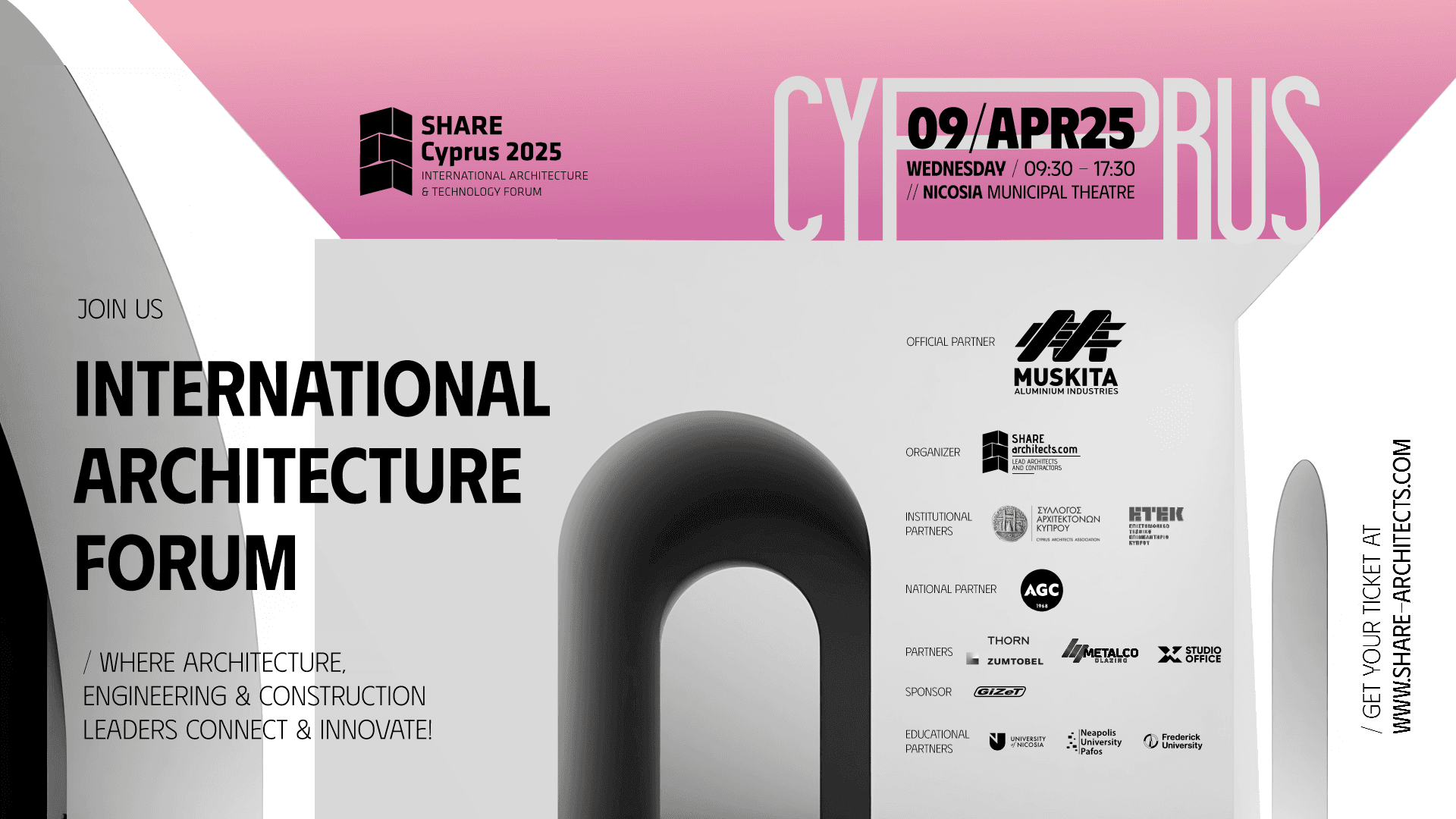 SHARE Architects Cyprus 2025 poster. International Architecture Forum. Studio Office partners event in Nicosia.