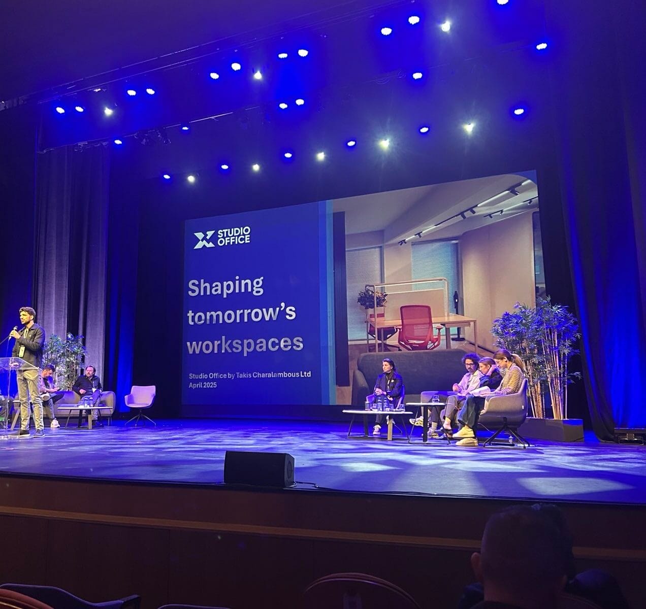 SHARE Architects Cyprus 2025 presentation stage: Shaping Tomorrow's Workspaces by Studio Office, Takis Charalambous Ltd.