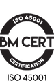 ISO 45001 Certification mark. Occupational health and safety management systems standard.