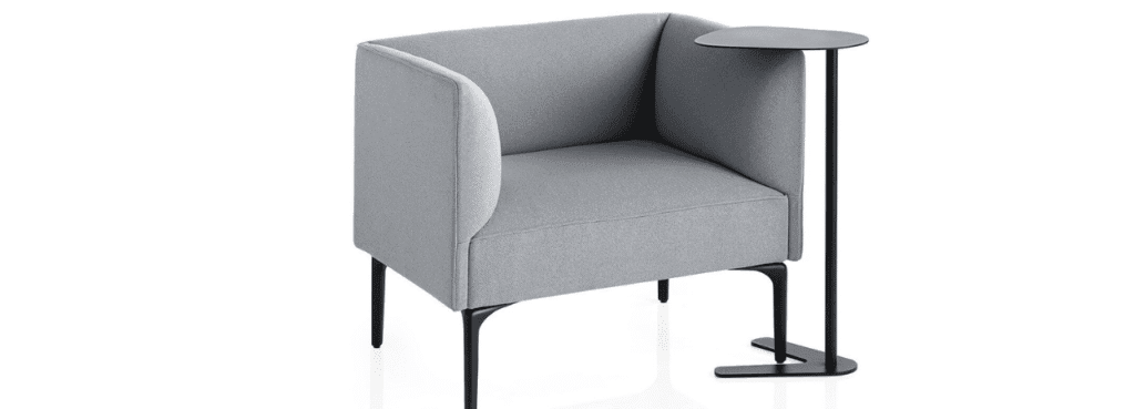 AUTO-DRAFT chair in gray fabric with a black side table. Modern design.