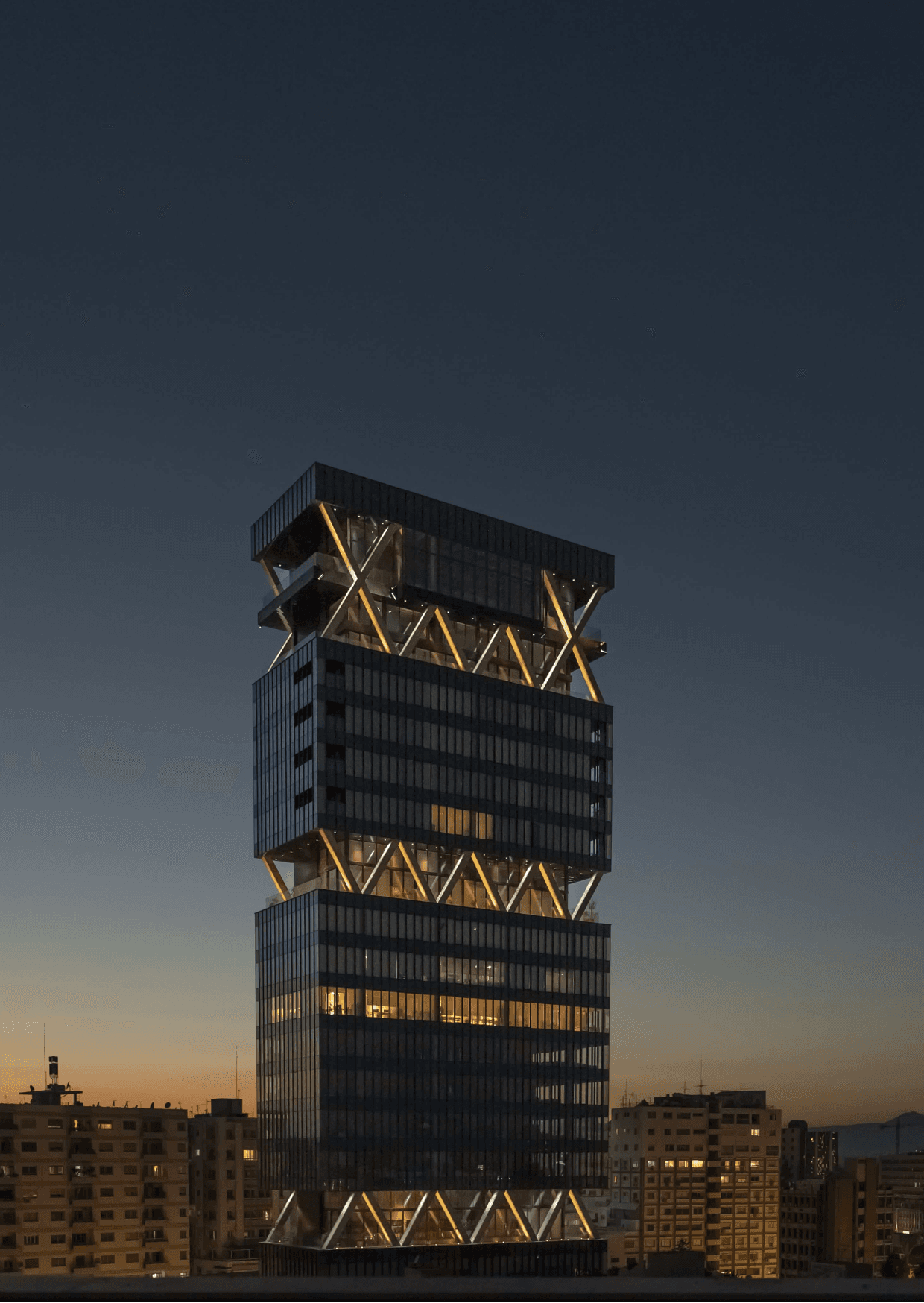 LABS Tower, Nicosia, Cyprus. Modern architecture, University of Cyprus lab building with unique structural design at twilight.