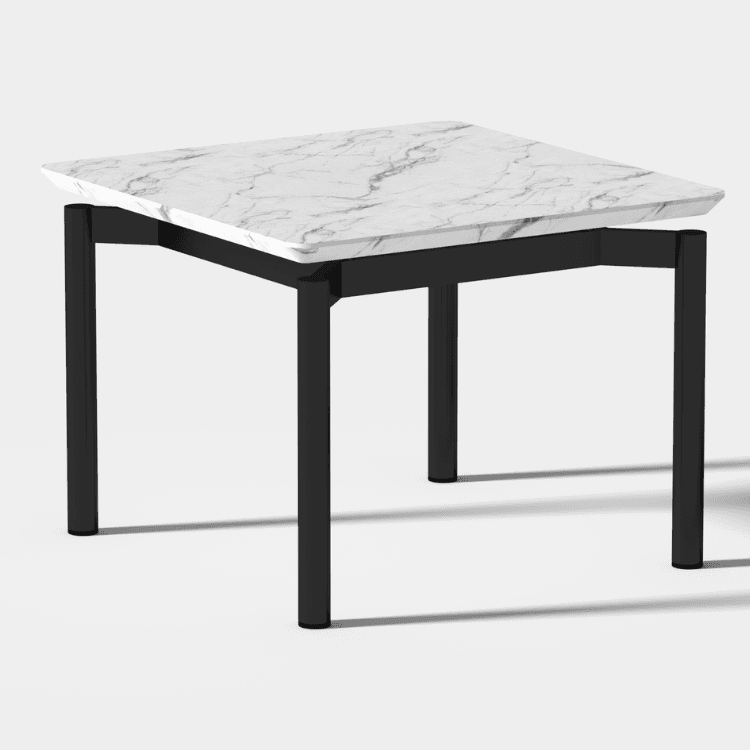 AUTO-DRAFT table with a white marble top and black metal frame. Modern style for any room.
