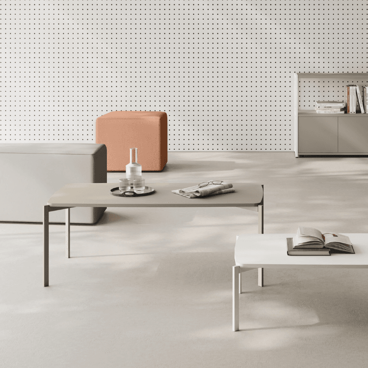Modern AUTO-DRAFT coffee table with a neutral color palette. Stylish furniture for a contemporary living space.
