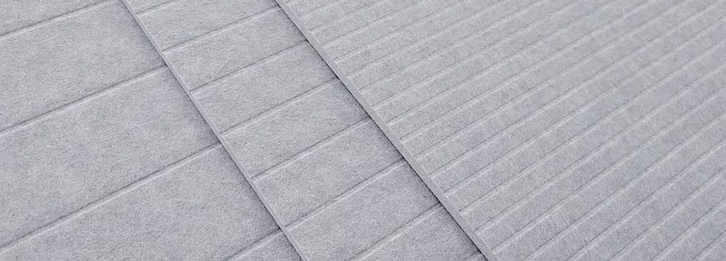 Light grey Fluted Acoustic Slat Panel featuring textured PET felt ribs with parallel grooves in a modern design.