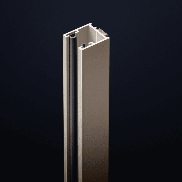 Close-up of the Pure AS System 30x40mm aluminum profile, showcasing its sleek beige finish and integrated black gasket.