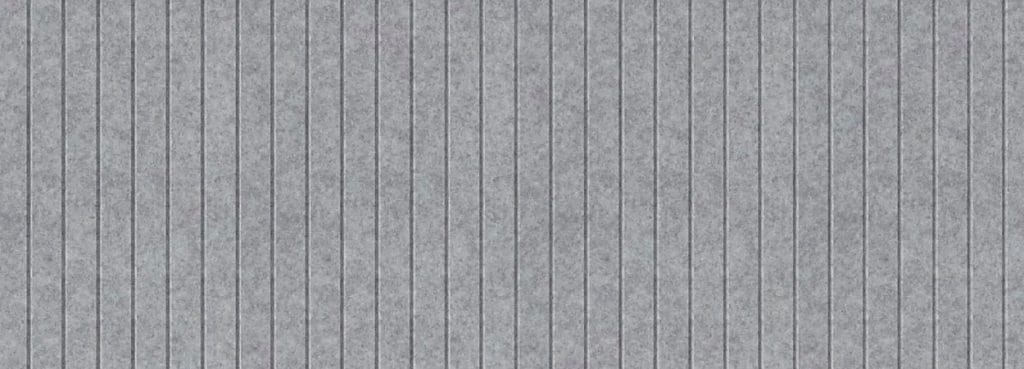 Grey Reeded Acoustic Slat Panel with a textured PET felt surface and vertical engraved lines for modern wall decor.