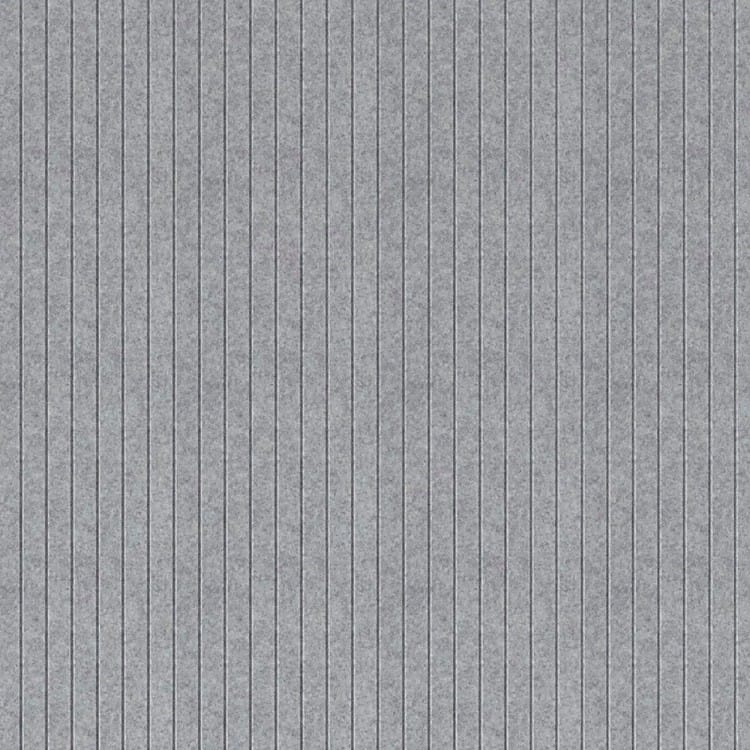 Close-up of a silver Reeded Acoustic Slat Panel featuring uniform vertical grooves and a soft, felt-like material finish.