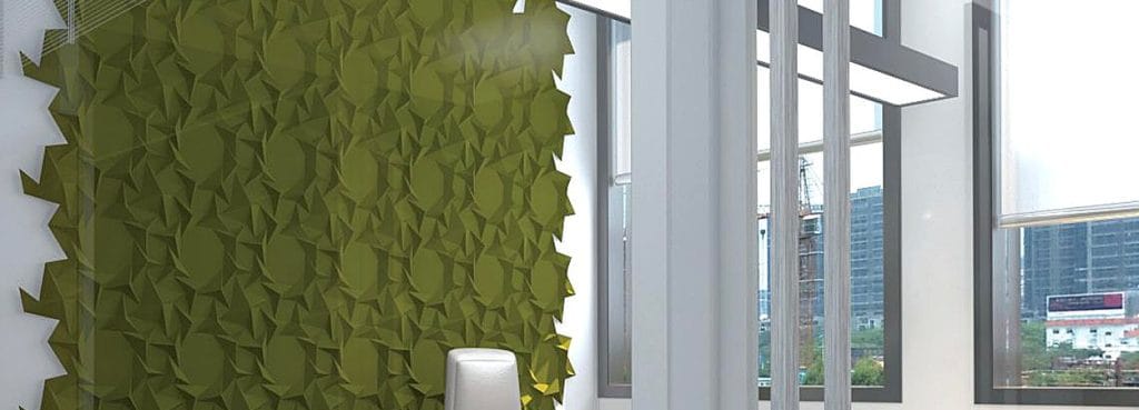 Star Cluster olive green 3D acoustic felt wall panel with a sculptural, interlocking geometric star design.