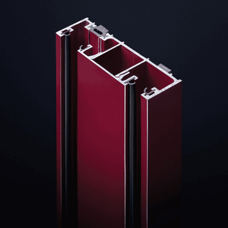 Ultra Silence Fire-Resistant System red metallic partition profile cross-section isolated against a dark background.