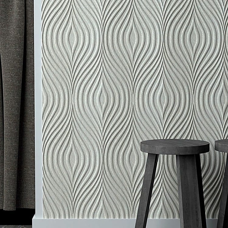 Light grey Zen Wave acoustic panel featuring embossed, repeating vertical ripples in a soft felt texture.
